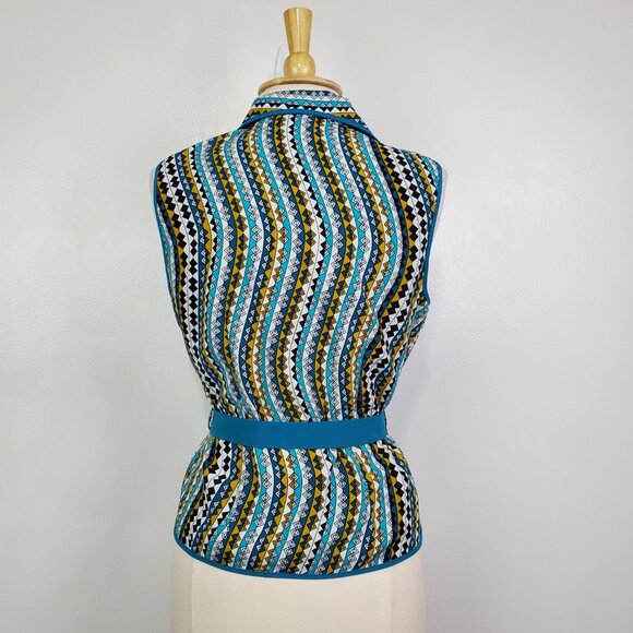 Unique Spectrum Sleeveless Belted Colorful Button Front Top Size L - Picture 7 of 12